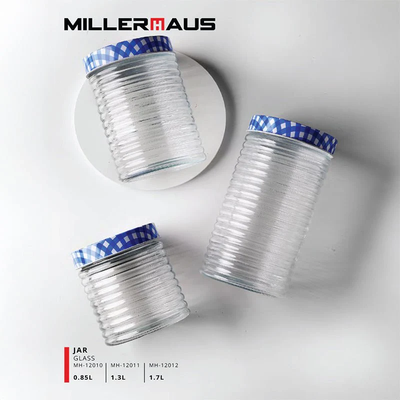 Millerhaus Ribbed Glass Storage Jar 1700Ml Glass with Metal Lid - Image 3