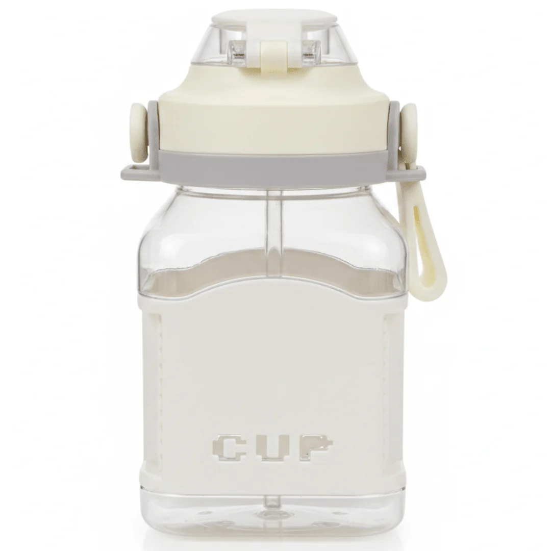 Minimal White Plastic Water Bottle with Portable Handle 1000ml