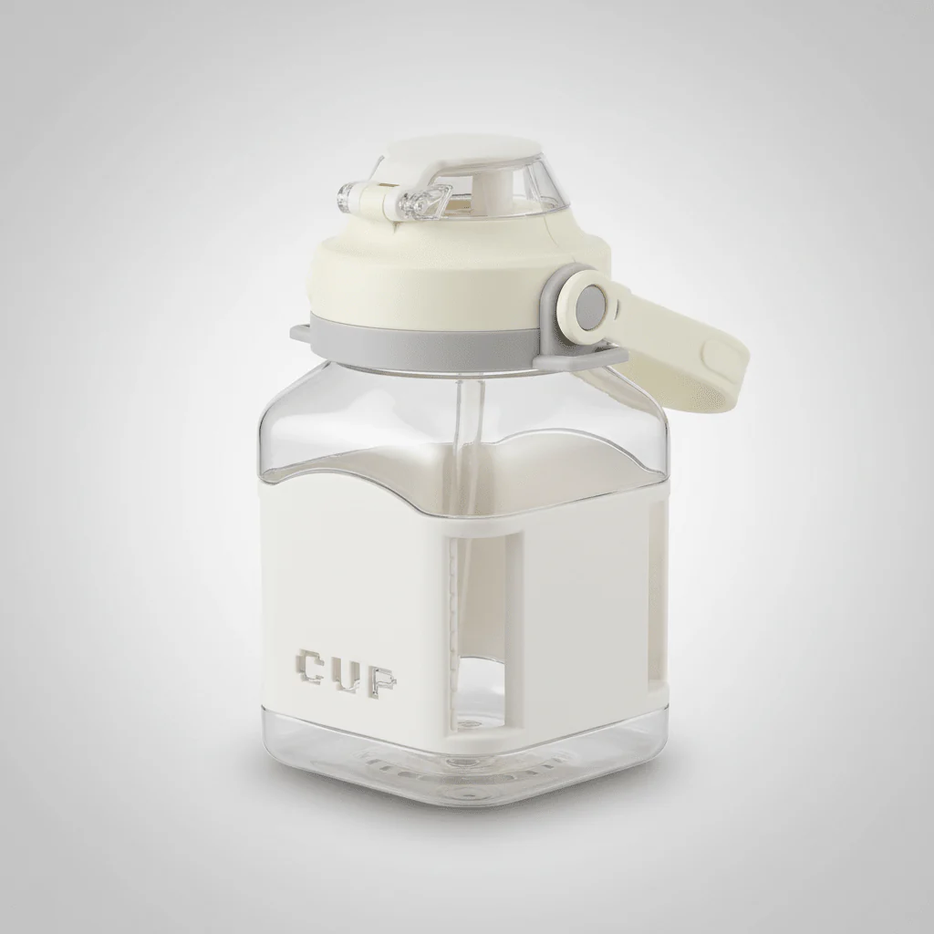 Minimal White Plastic Water Bottle with Portable Handle 1000ml - Image 2