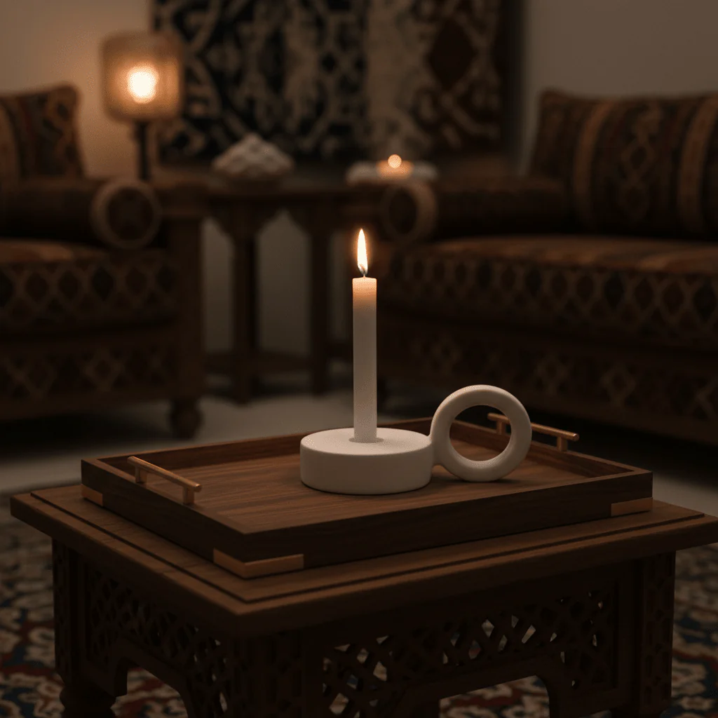Minimalist Round White Ceramic Candle Holder with Handle for Modern Home Decoration – 8cm - Image 3