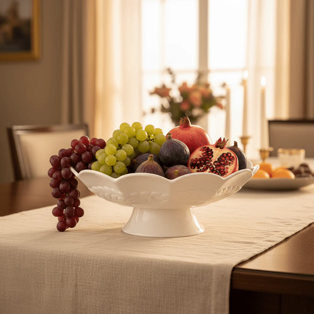 Modenic White Ceramic Footed Fruit Bowl for Table Centerpiece and Serving 12 inch - Image 2