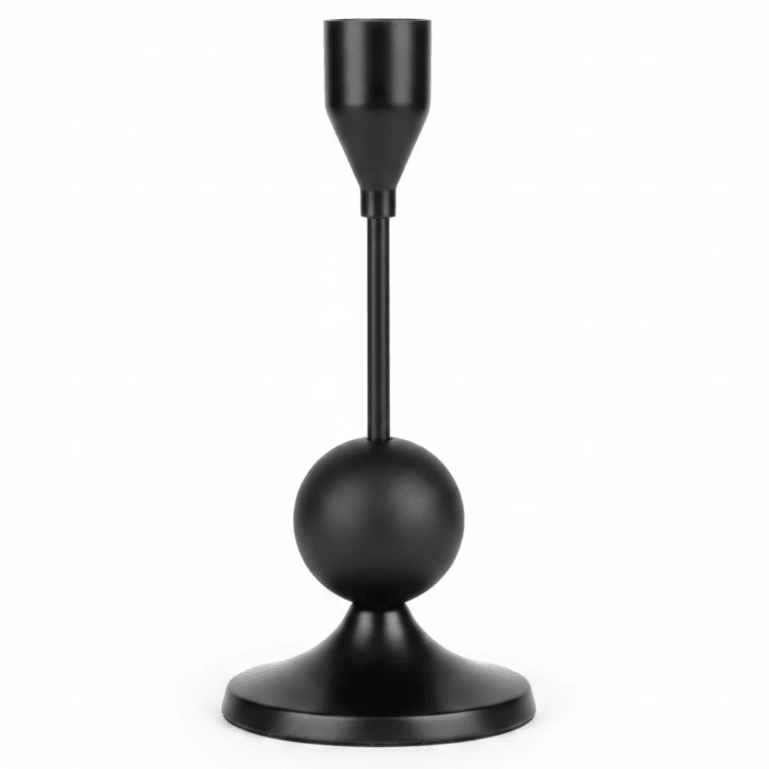 Modern Black Metal Candle Holder with Black Ball Design for Luxury Decoration – 17cm