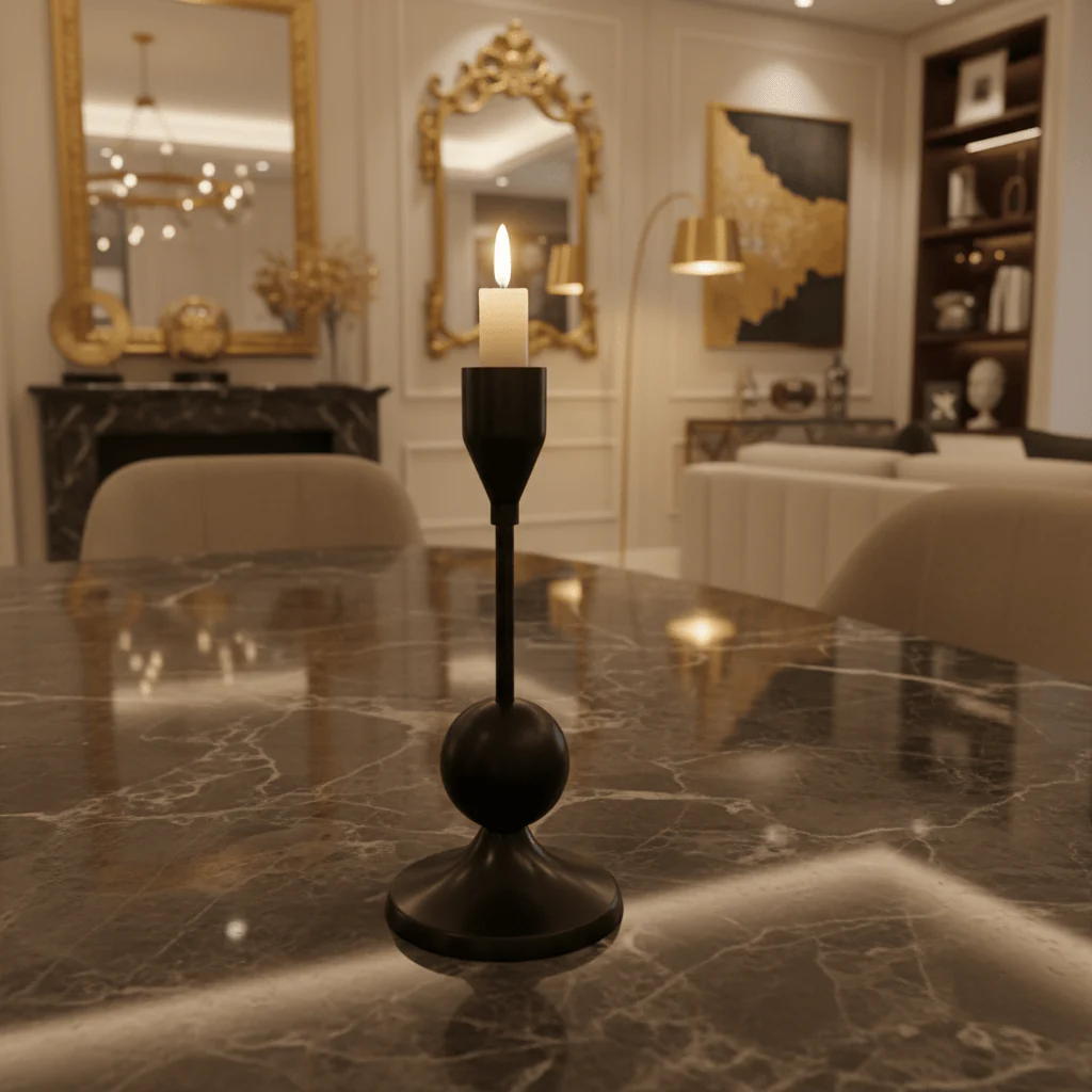 Modern Black Metal Candle Holder with Black Ball Design for Luxury Decoration – 17cm - Image 2