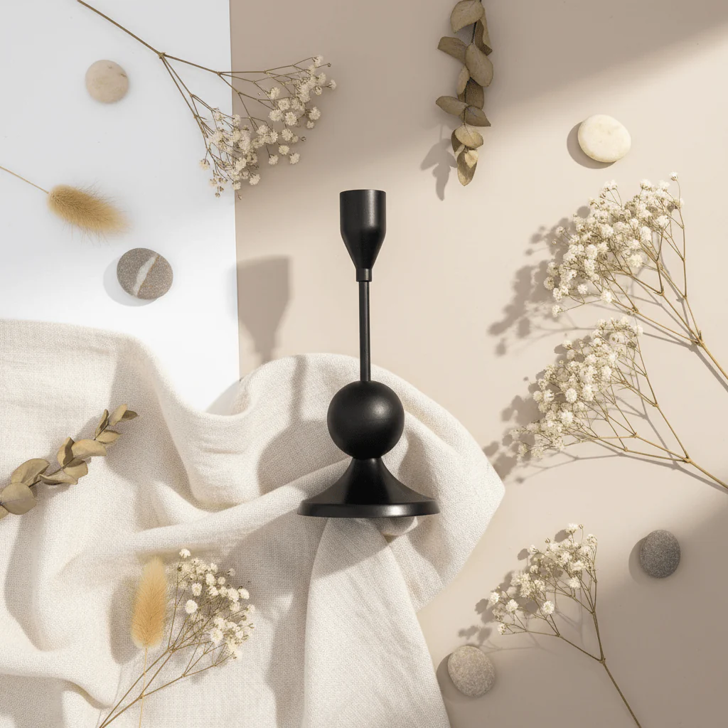Modern Black Metal Candle Holder with Black Ball Design for Luxury Decoration – 17cm - Image 4