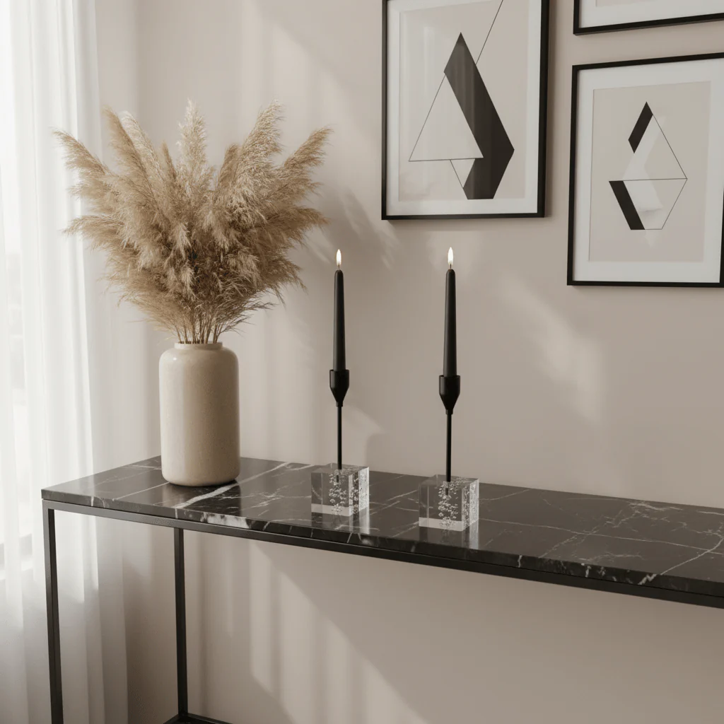 Modern Crystal & Black Metal Candle Holder Stand for Contemporary Table Decoration – 17cm - Image 3