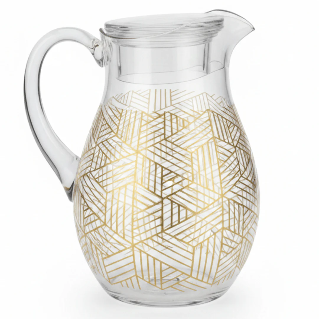 Modern Elegance Clear Acrylic Water Jug with Premium Gold Line Art Design – 22 cm