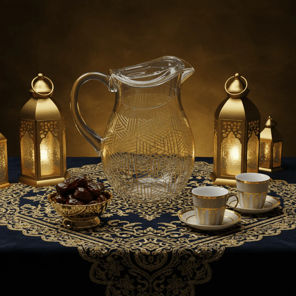 Modern Elegance Clear Acrylic Water Jug with Premium Gold Line Art Design – 22 cm - Image 4