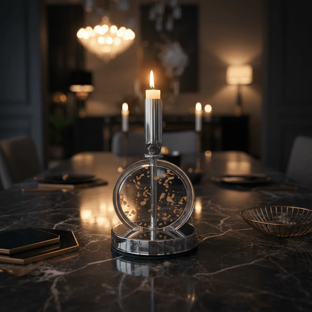 Modern Silver Metal & Plastic Luxury Candle Holder for Contemporary Interiors – 20cm - Image 2