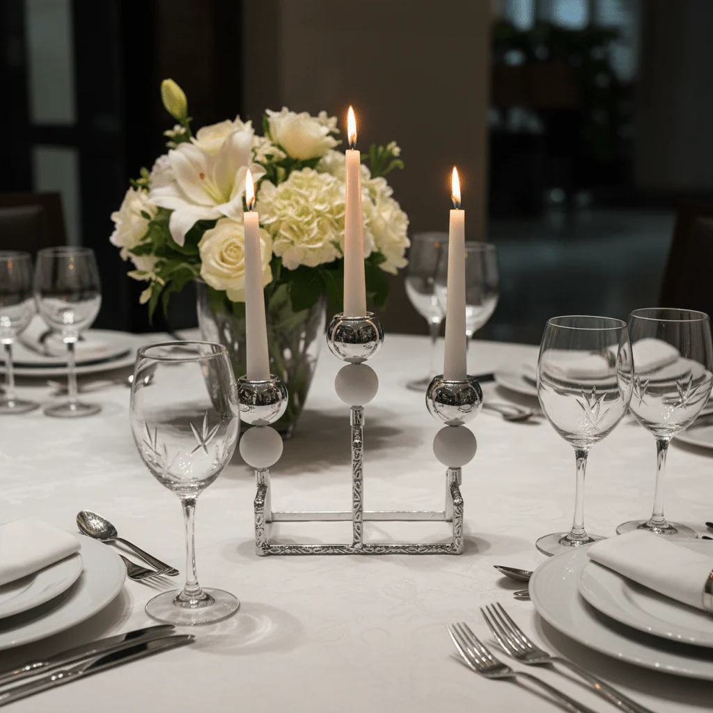 Modern Silver & White Metal 3-Way Candle Holder Stand for Dining and Living Room Décor – 15cm - Image 2