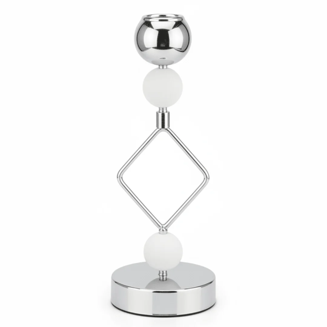 Modern Silver & White Metal Candle Holder for Elegant Home Styling – 21cm