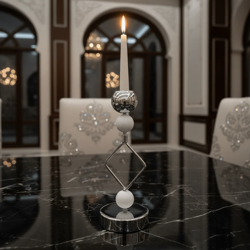 Modern Silver & White Metal Candle Holder for Elegant Home Styling – 21cm - Image 2