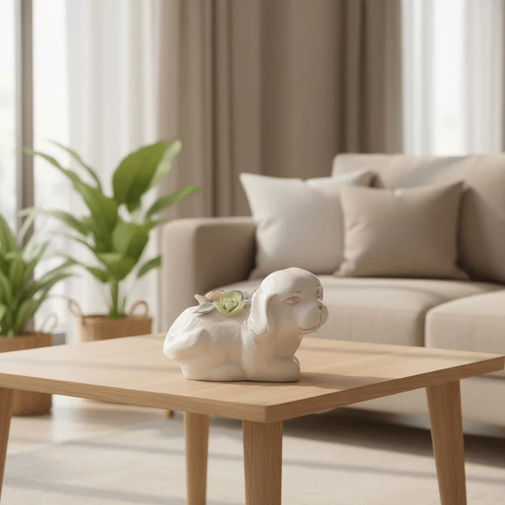 Modern White Ceramic Dog Decorative Table Accent with Floral Detailing for Stylish Interiors – 15cm - Image 2