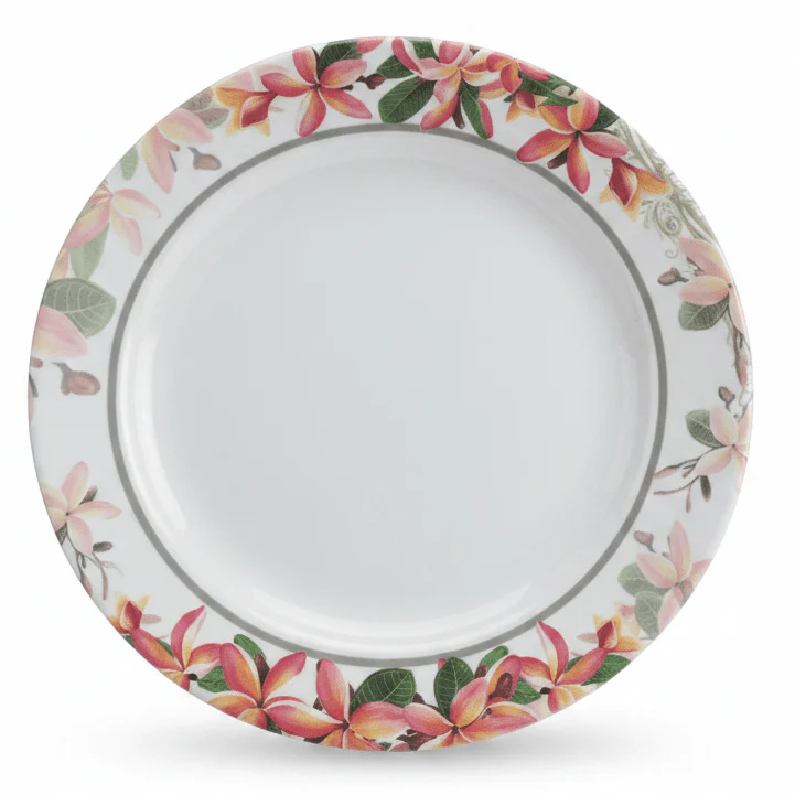 Moments Round White Melamine Dessert Plate with Elegant Flower Design, Stylish Plate for Sweets, Cakes & Snacks – 8 Inch