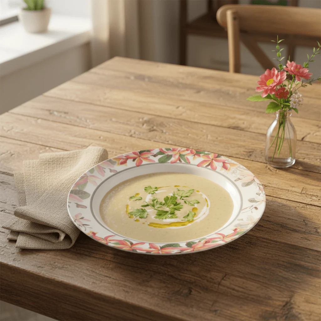 Moments Round White Melamine Soup Plate with Elegant Flower Design, Durable Serving Plate for Soups & Meals – 9 Inch - Image 2