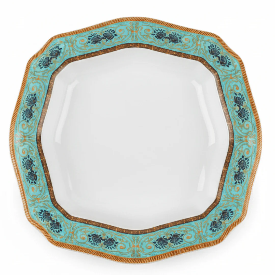 Moments Square White Melamine Deep Soup Plate with Multicolor Floral Design - 9.6 Inch