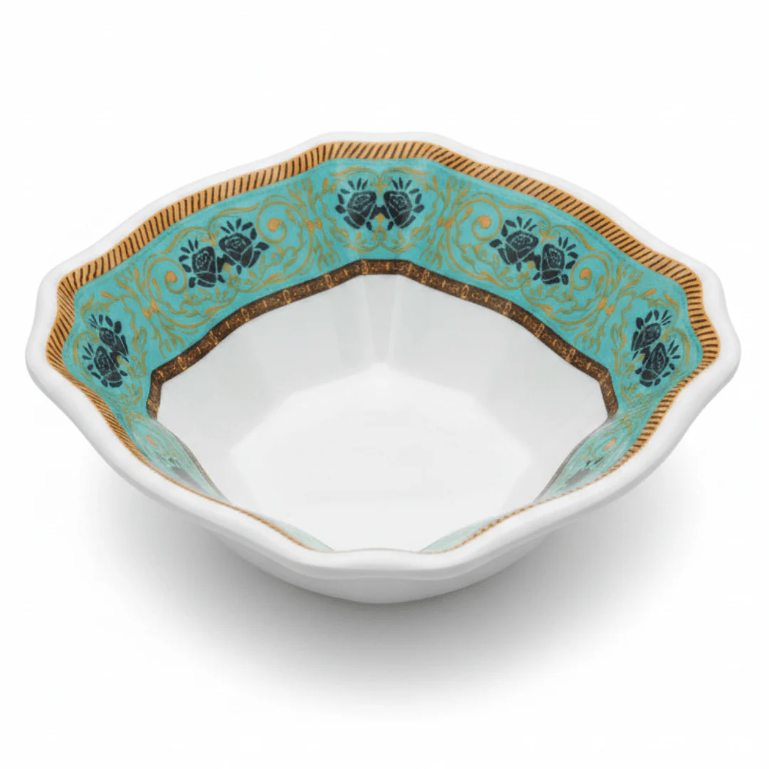 Moments Square White Melamine Soup Bowl with Multicolor Floral Design - 13.5 cm