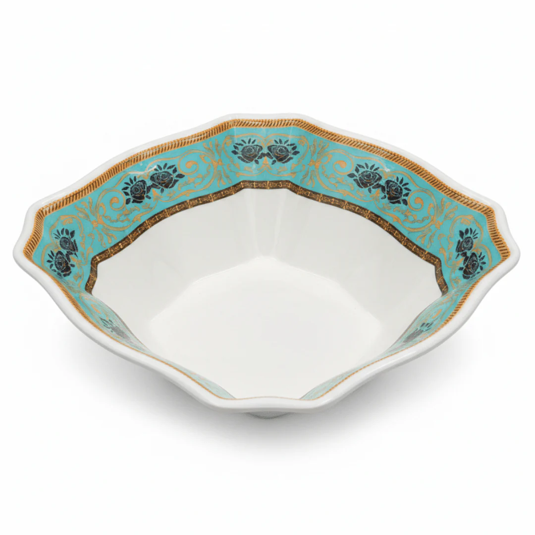 Moments Square White Melamine Soup Bowl with Multicolor Floral Design - 9.1 Inch