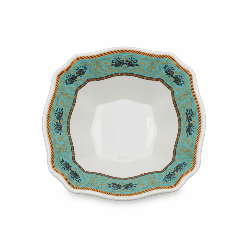 Moments Square White Melamine Soup Bowl with Multicolor Floral Design - 9.1 Inch - Image 3