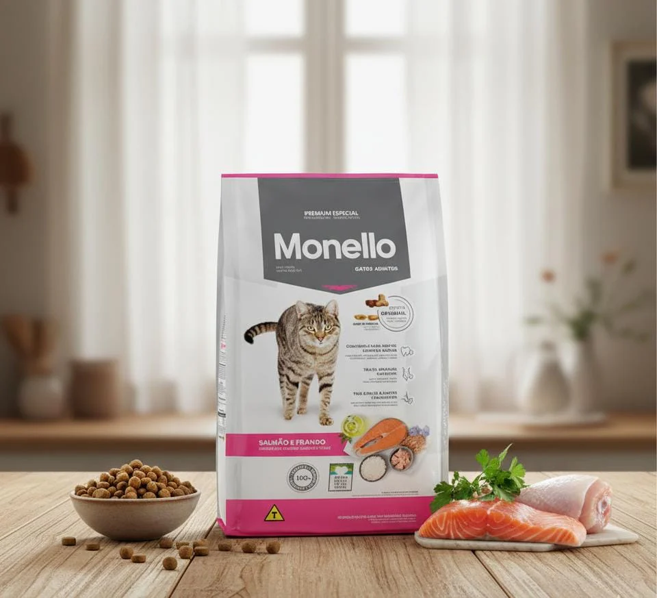 Monello Premium Adult Cat Food 1kg – Complete Nutrition with Salmon & Chicken Flavor, Rich in Protein for Healthy Coat & Muscles