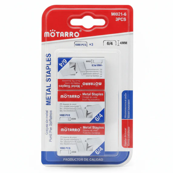 Motarro Metal Staple Pins – Size 6/4 with 4 mm Length, Pack of 3 for Paper Binding, Filing and Office Organization
