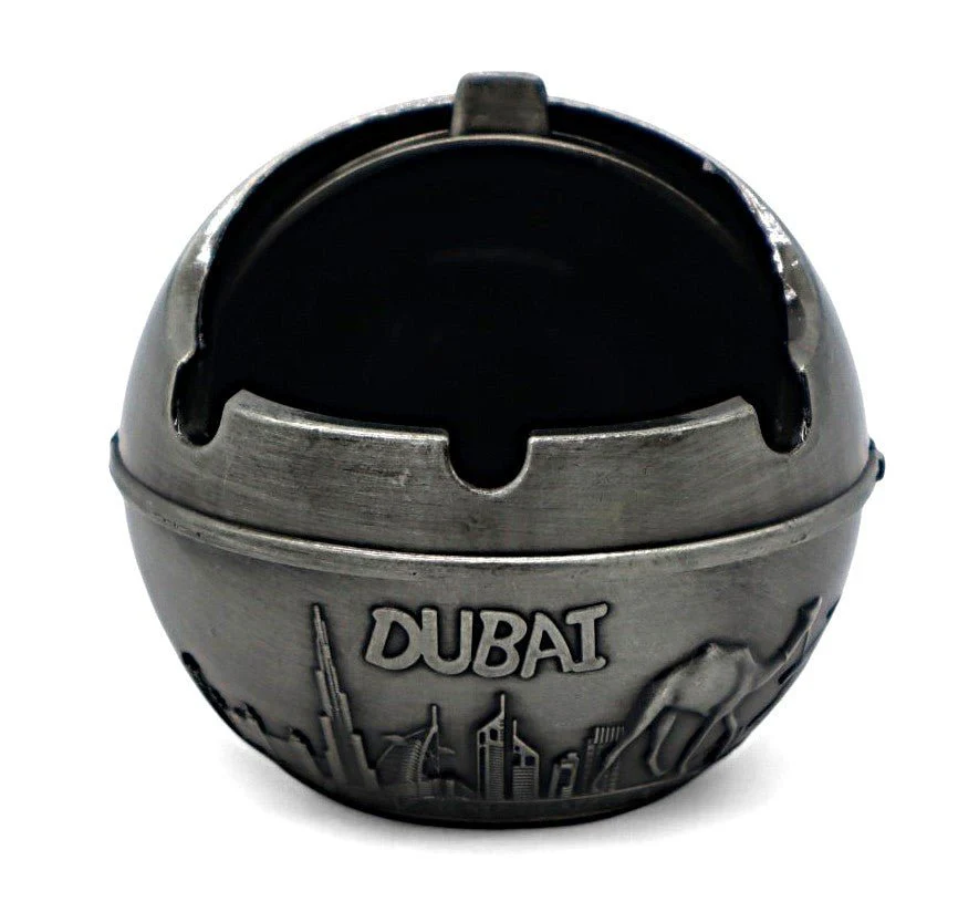 MY GIFTS Dubai Round Ashtray – Stylish Silver-Finish Souvenir Home & Office Décor