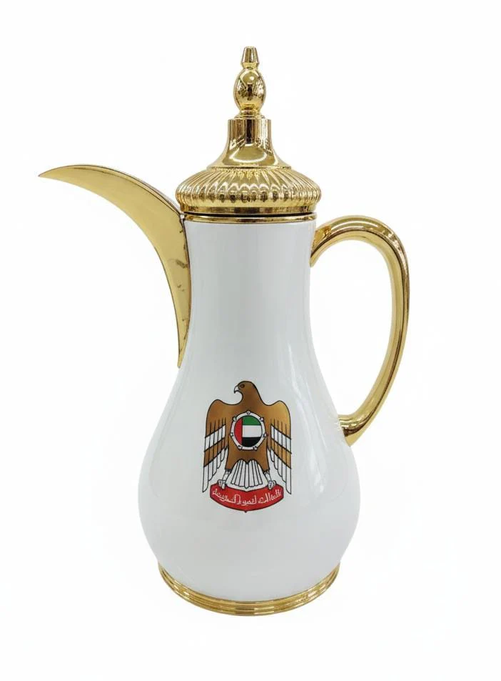 Mydot Premium Vacuum Flask 1L – Classic White with Royal Gold UAE Emblem Artwork