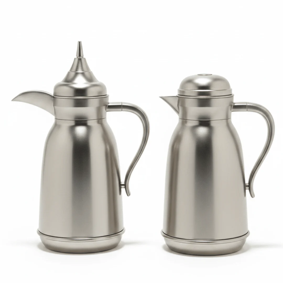 Najib Matte Silver Vacuum Flask with Durable Build Classic Insulated Beverage Bottle 1+1 Liter
