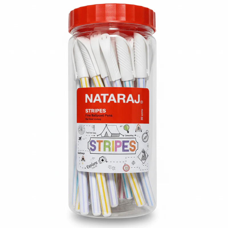 Nataraj Stripes Fine Ballpoint Pens – Blue Ink | Jar of 30