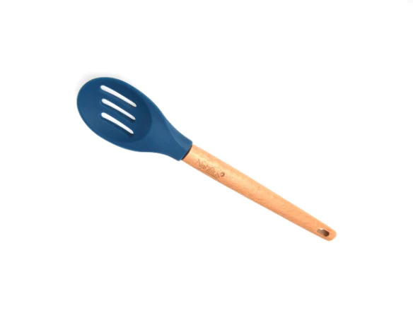 Nautilus Beech Wood Handle Silicone Slotted Spoon- 29.9X5.8X1.6Cm-Blue/Wooden - Image 3