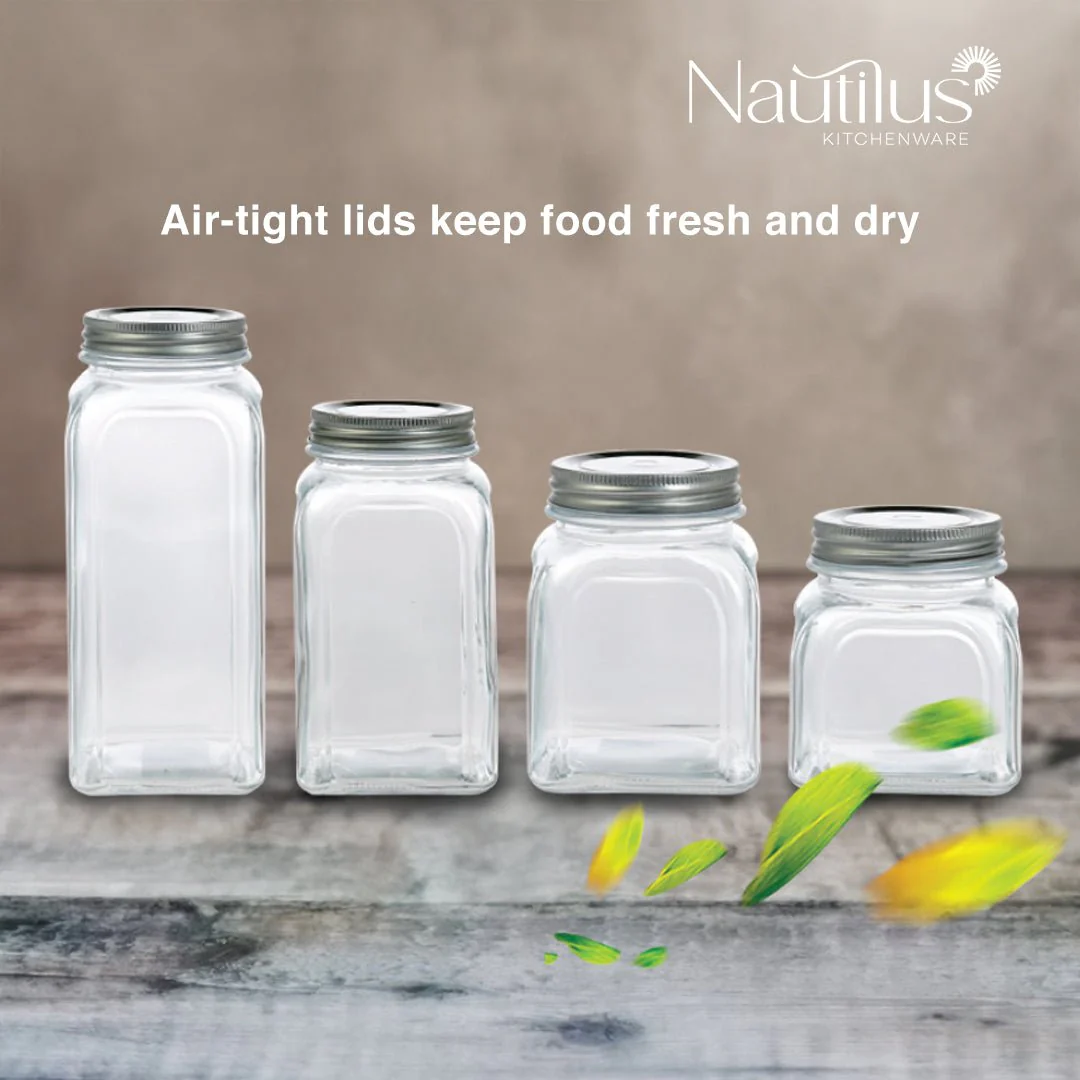 Nautilus Glass Jar 350ml Glass, Non-Toxic and Food-Safe Material, Dishwasher Safe ,With metal lid - Clear - Image 2