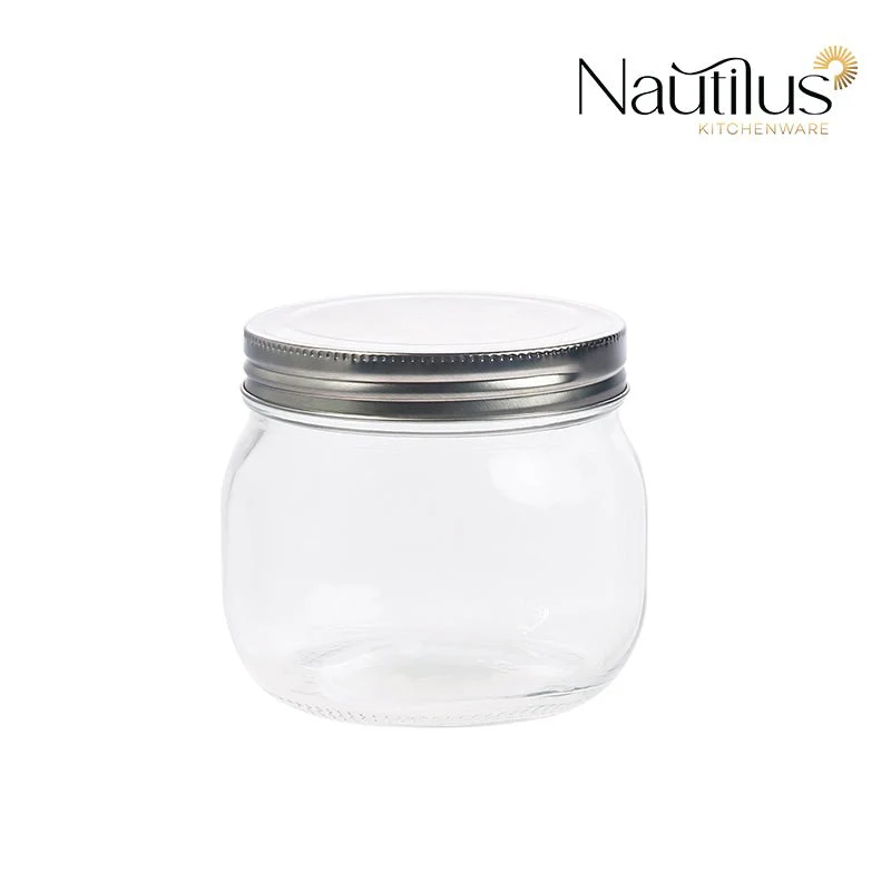 Nautilus Glass Jar 430ml Glass, Non-Toxic and Food-Safe Material, Dishwasher Safe ,With metal lid - Clear