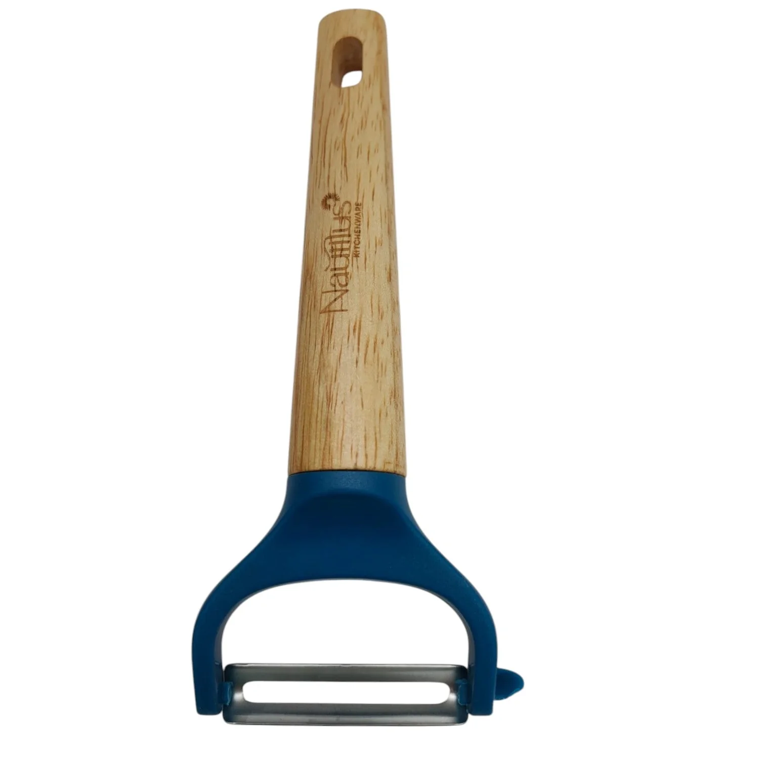 Nautilus Nautilus Wooden Handle Steel Blade Peeler-18cmX6cm -Blue&Wooden