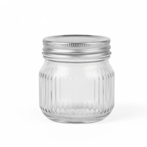 Nautilus Ribbed Glass Storage Jar 220Ml with Metal Lid, Clear and Silver, RNGT-10637