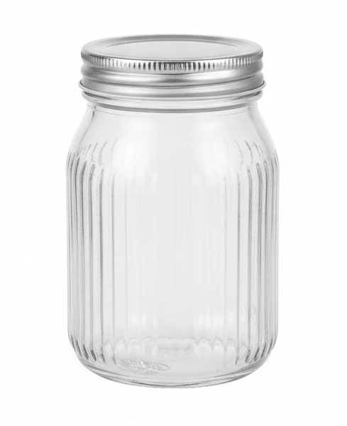 Nautilus Ribbed Glass Storage Jar 500Ml with Metal Lid, Clear and Silver, RNGT-10636