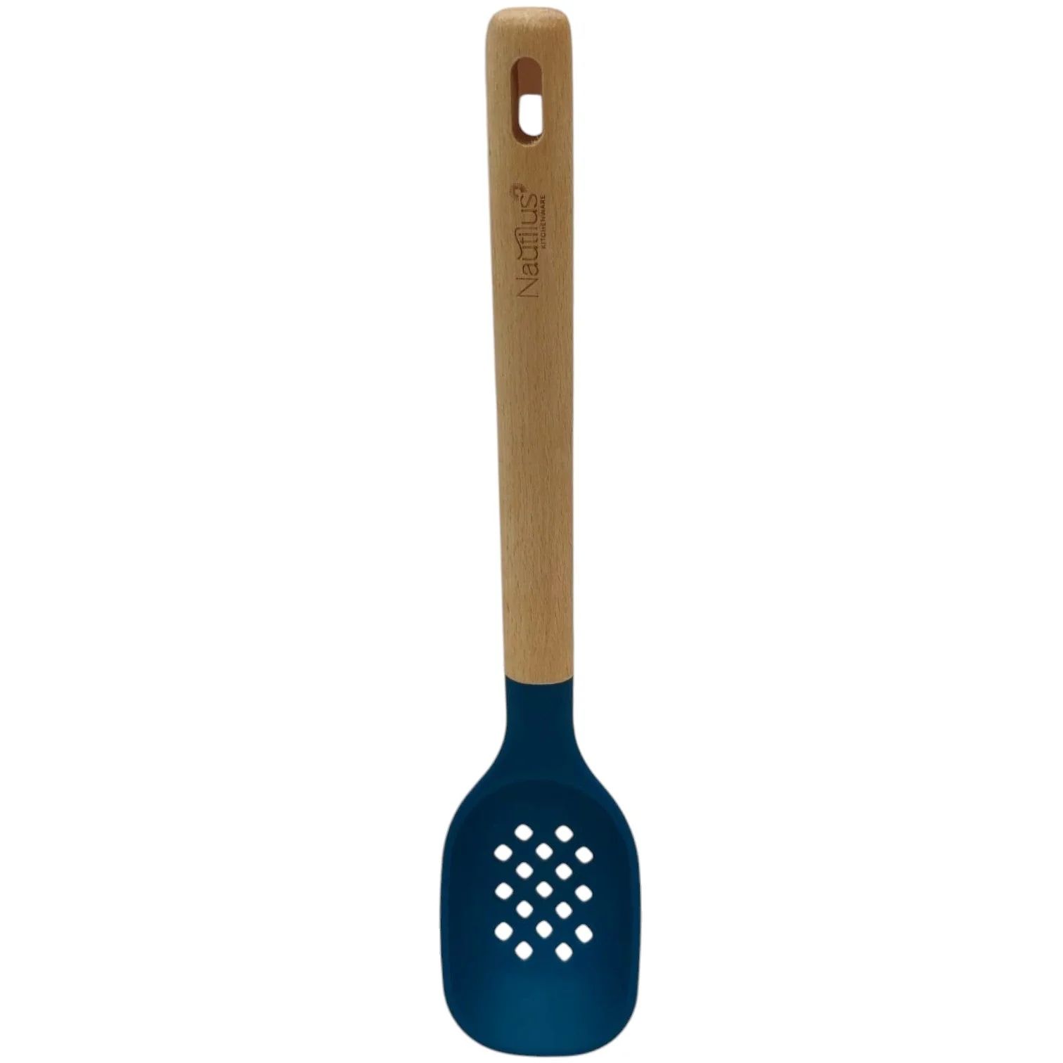 Nautilus Silicone Slotted Spoon With Wooden Handle-33cmX7cm-Blue&Wooden - Image 5