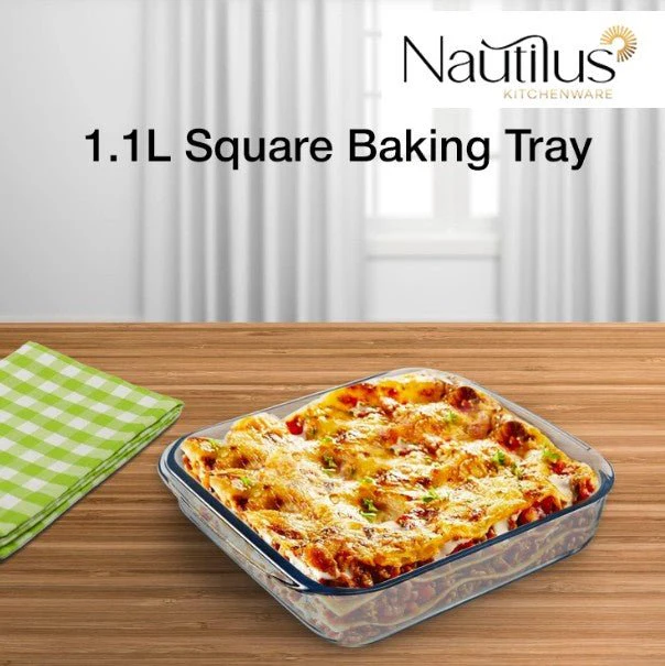 NAUTILUS Square Borosilicate Glass Baking Tray/Roaster 1.1 Liter, 213mm*189mm*51mm, RNGT-10550 - Image 2