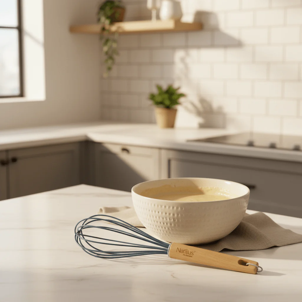 Nautilus Wooden Handle Silicone Whisk – 31cm Durable Mixing Tool (RNGT-0522) - Image 2