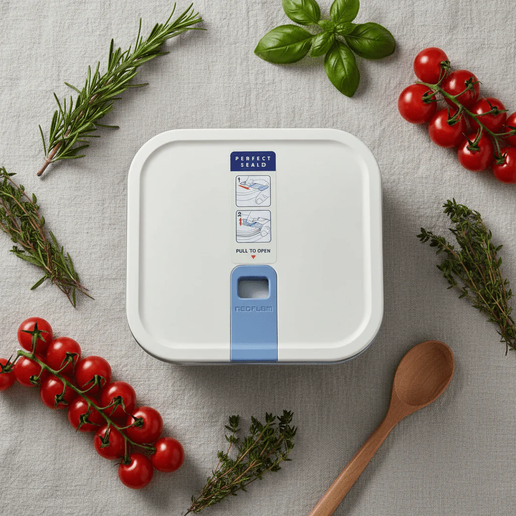 Neoflam Large Square Glass Food Storage Container with Secure Plastic Lid – Ideal for Meal Prep, Leftovers & Fridge Storage – 1100 ml - Image 3