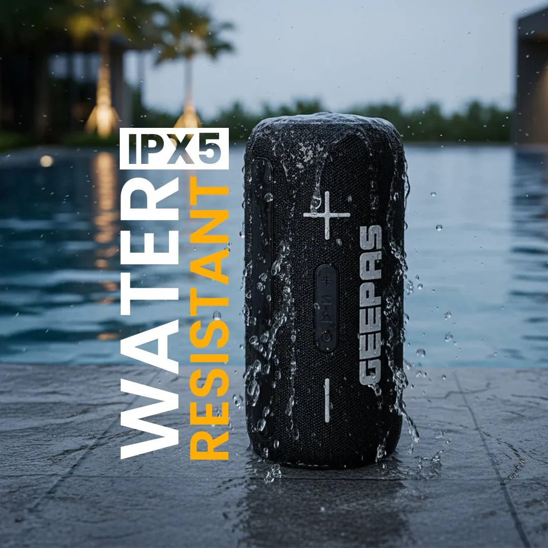 Geepas GMS11201 Water Resistant Bluetooth Speaker | Portable Wireless Design with Long Battery Life, 10m Bluetooth Range, Powerful Sound, Built-in Mic & Easy Connectivity - Image 2