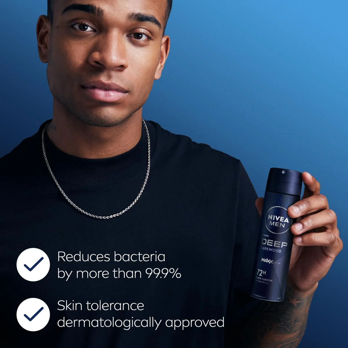 Nivea Men Antiperspirant Spray for Men, 48h Protection, DEEP Black Carbon Antibacterial, Woody Scent-150ML - Image 5