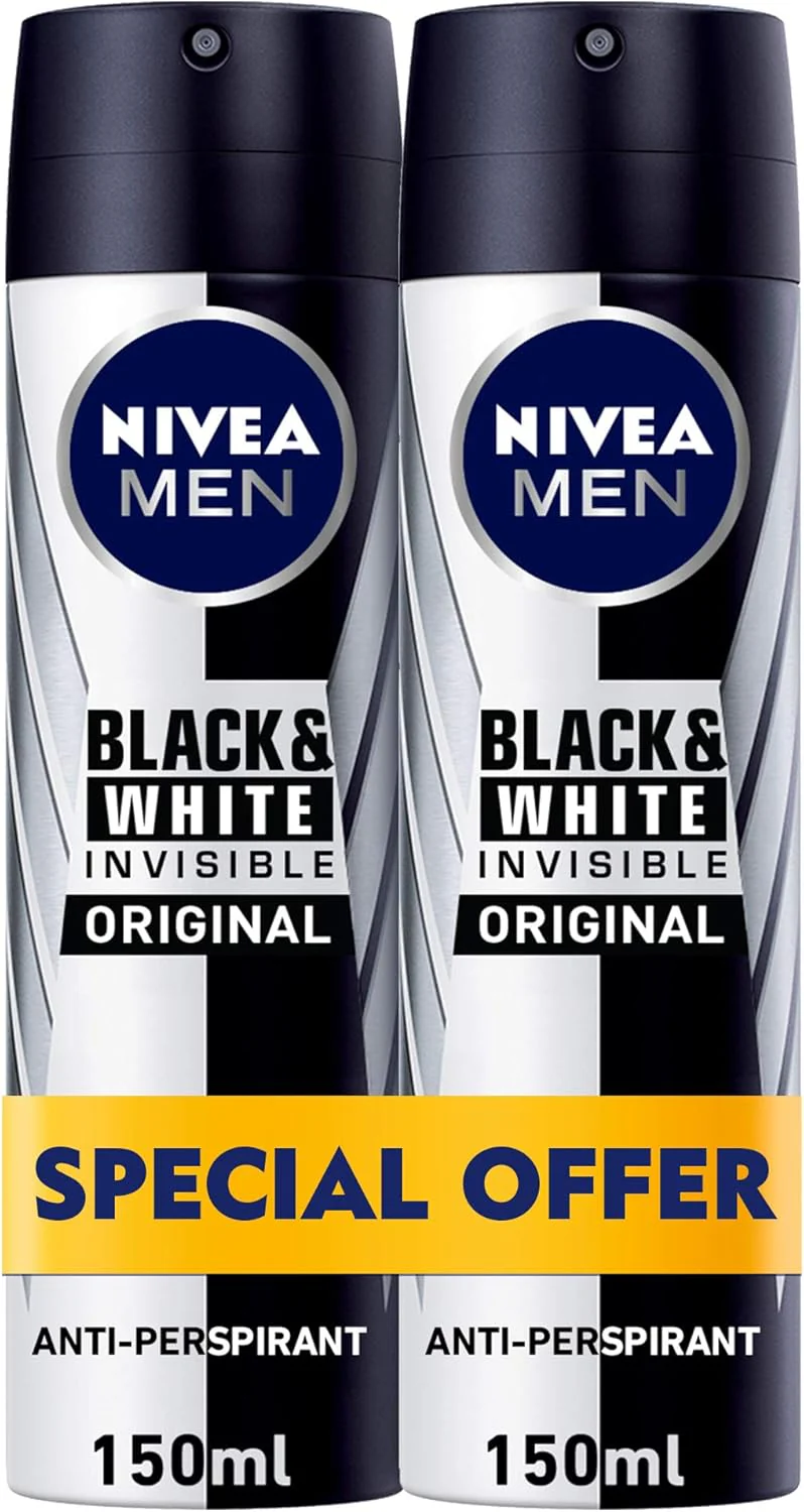 Nivea Men Deodorant, Invisible Black & White, Original, Spray- 2x150ML