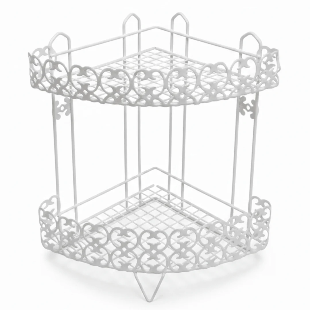 Nordic Style White Metal 2-Tier Kitchen and Bathroom Organizer Rack – 35 cm