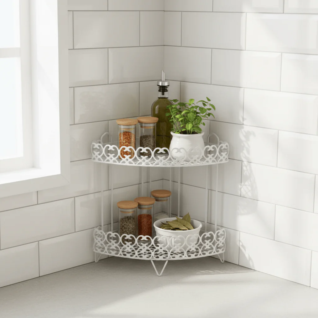 Nordic Style White Metal 2-Tier Kitchen and Bathroom Organizer Rack – 35 cm - Image 4