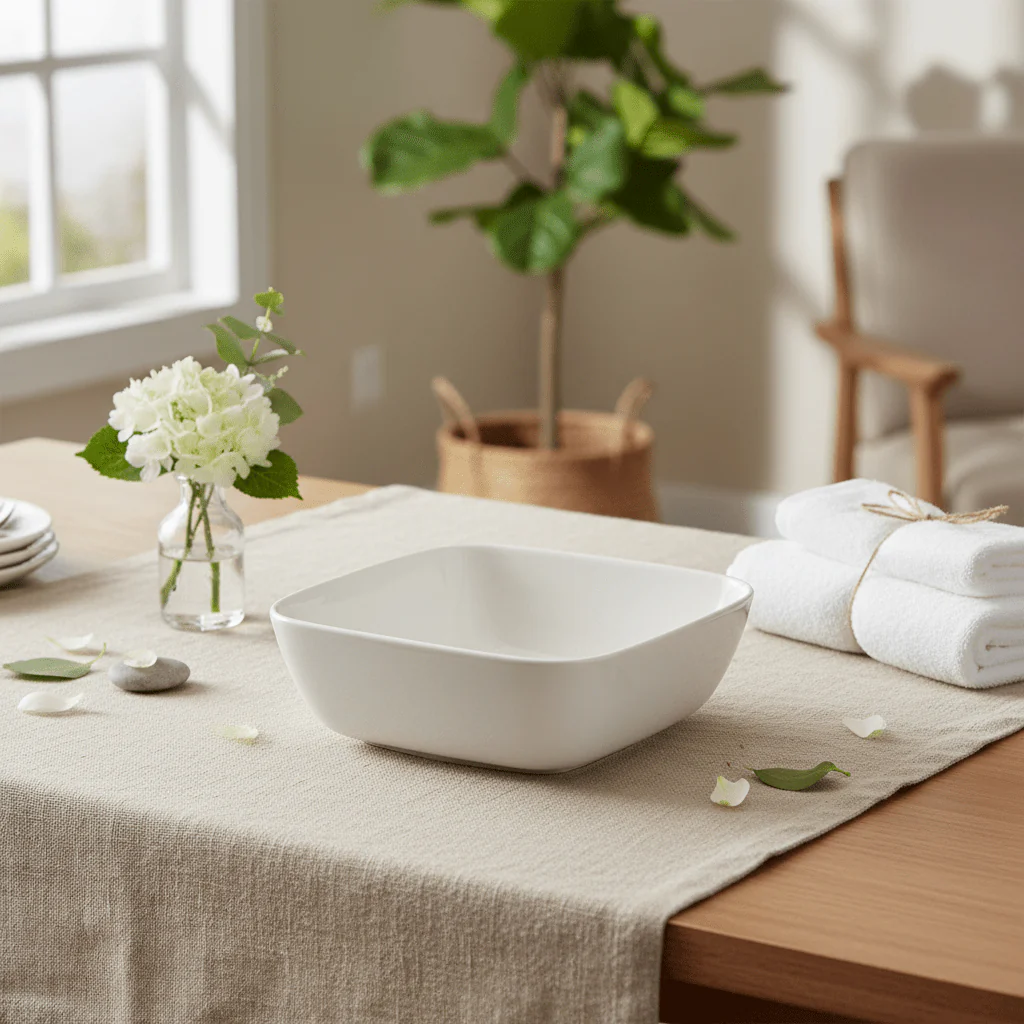 Symphony White Ceramic Bowl – 25 cm Square Design - Image 4