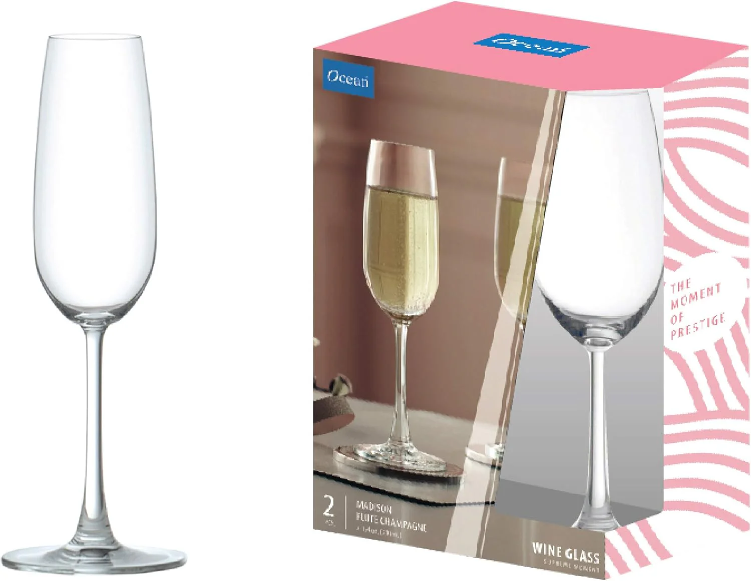 Ocean Champagne Glasses, Set Of 2, Clear, 210 Ml, 015F0702, Champagne Flutes, Champagne Glasses, Sparkling Wine Flutes, Tulips Glasses, Couple Glass - Image 4