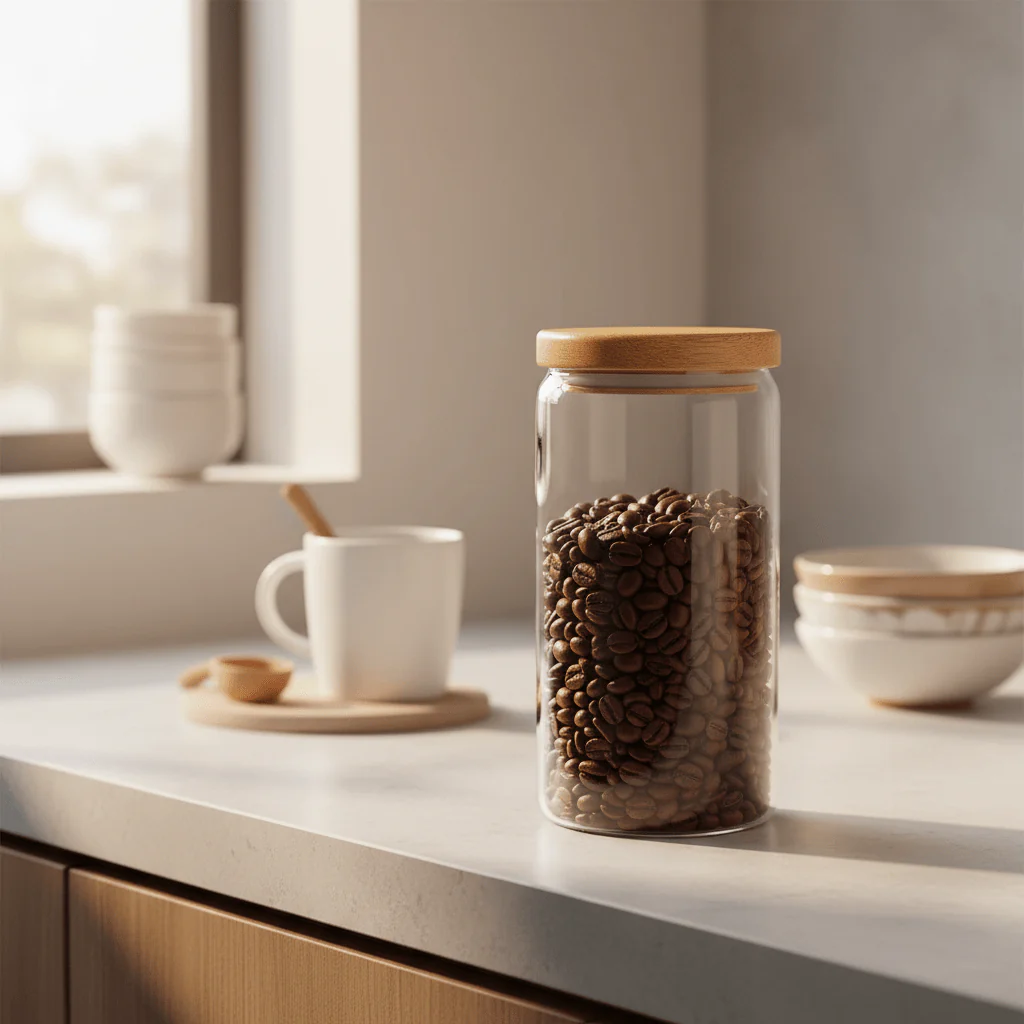 Ocean Glass Large Airtight Glass Jar with Natural Wooden Lid – 1000ml - Image 2