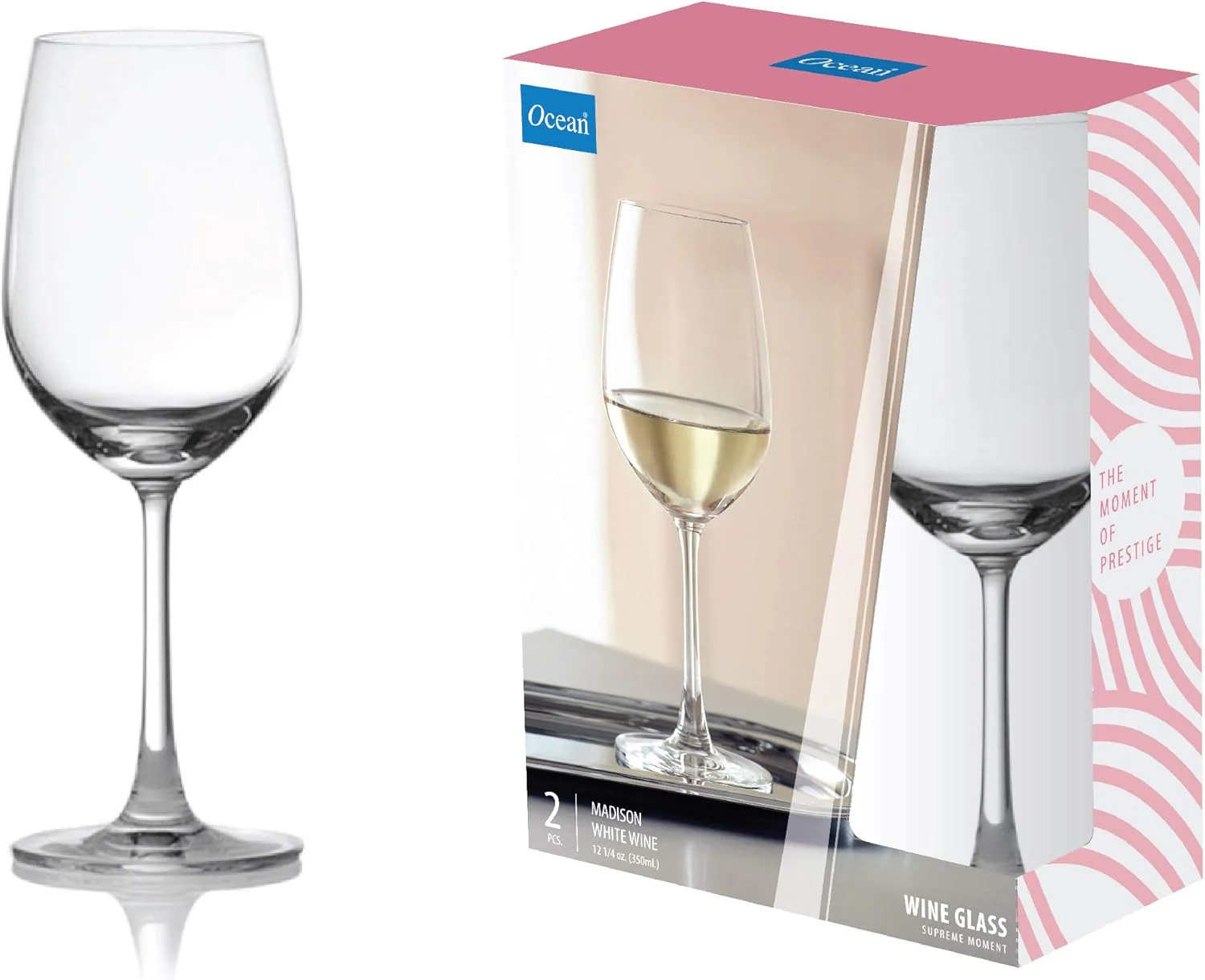 Ocean Madison White Wine Glasses Set Of 2, Clear, 350 Ml, 015W1202, Cabernet Sauvignon Glass, Bordeaux Glass, White Wine Glass, Stemmed Wine Glass, Wine Sipper - Image 3