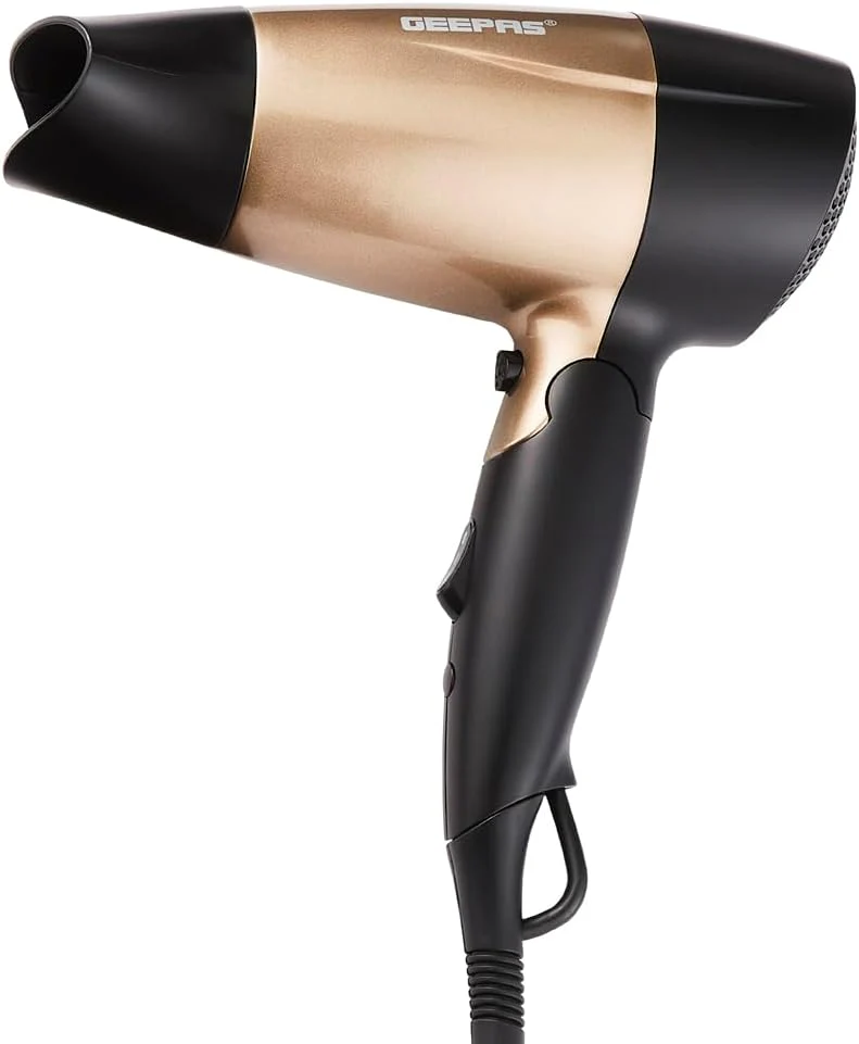 Geepas 1600W Powerful Travel Hair Dryer with Foldable Handle | Fast Drying Result | 2-Speed & 2 Temperature Settings | Cool Shot Function For Frizz Free Shine & Elegant Concentrator