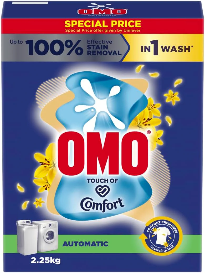 OMO Automatic Powder Laundry Detergent Touch of Comfort, Active, up to 100% stain removal in 1 wash*, 2.25 KG
