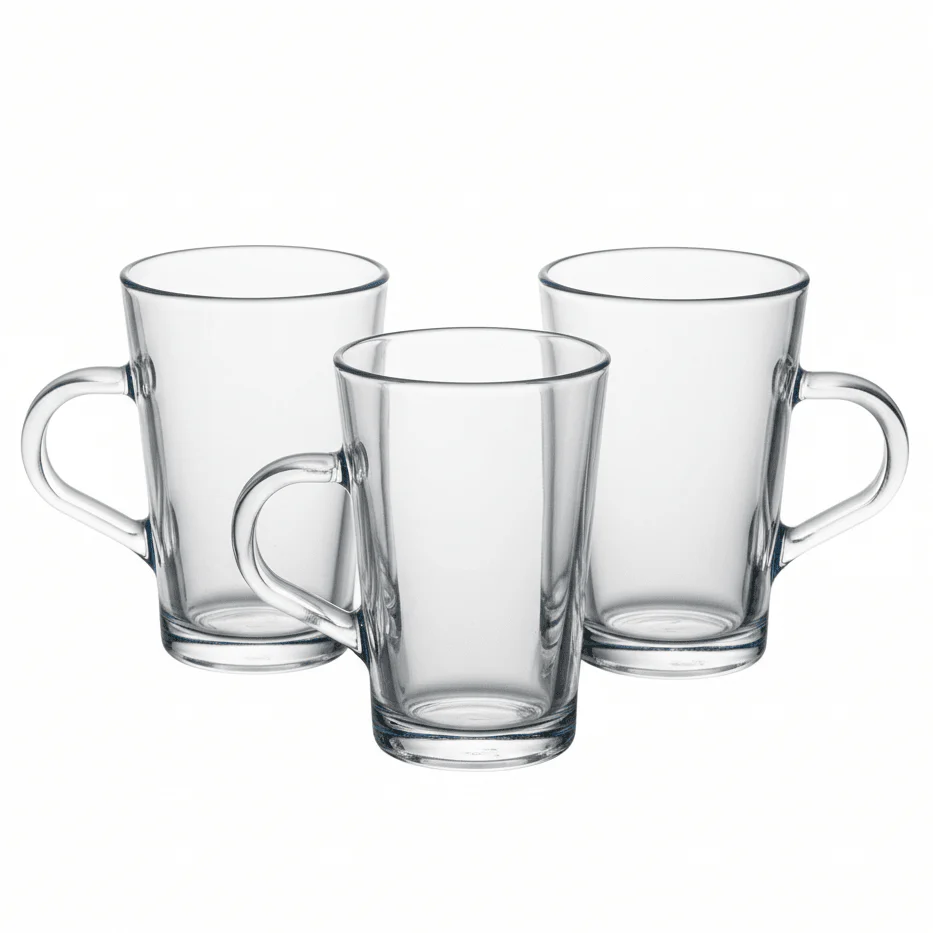 Opera 225ml Premium Glass Mugs for Coffee, Tea & Hot Beverages – Stylish Mug Set of 3